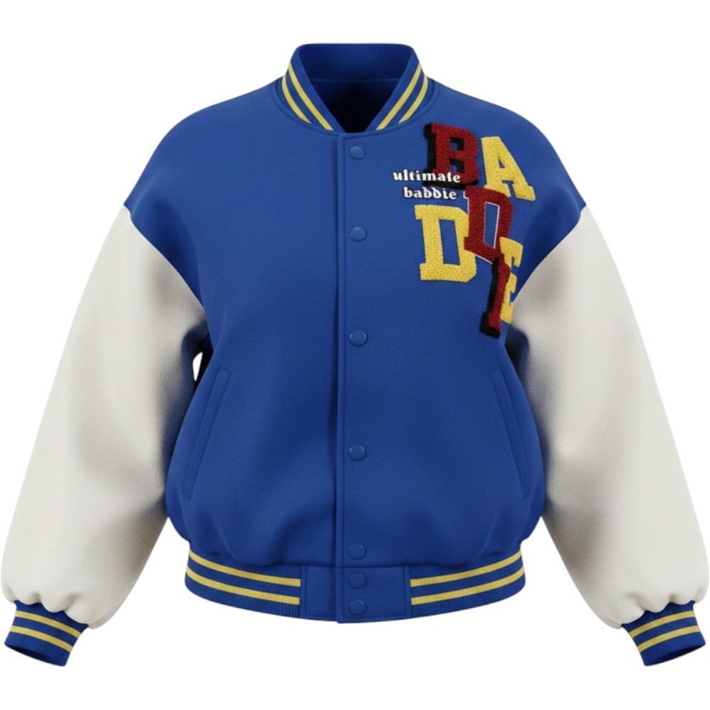 rue21 Varsity Jacket Women Size M Blue White Baddie Chenille Patch Letterman
